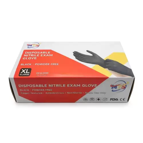 قفازات فحص طبية من النيتريل بدون بودرة للاستخدام الواحد – لون اسود داكن – عبوة 100 قطعة – مقاس XL